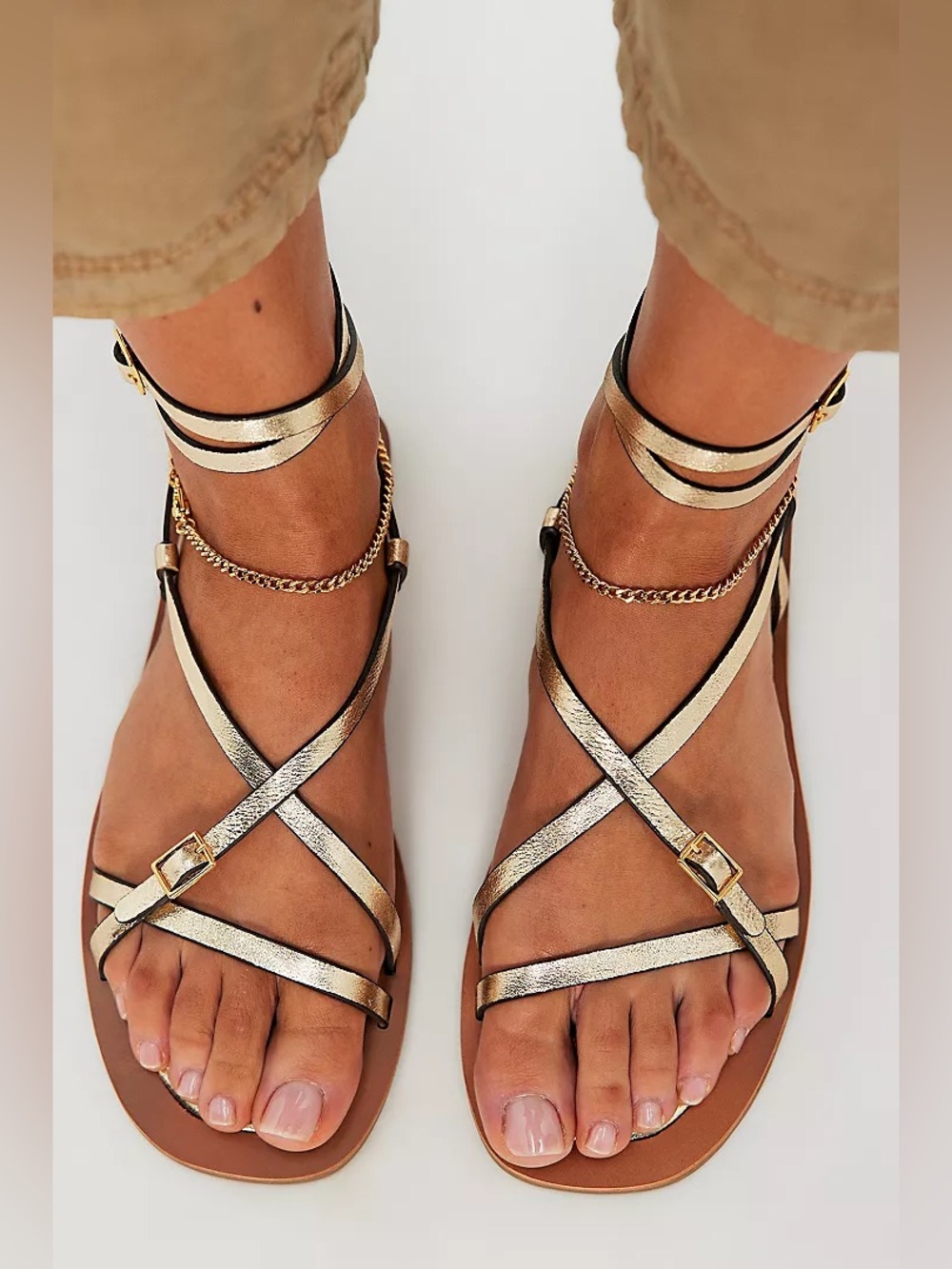 New Free People x Vicenza Gold Athena Anklet Wrap SandalsShoes sz 6 US